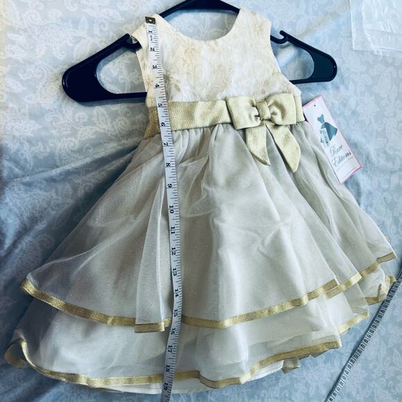 Rare Editions Gold Ruffle Sparkle Bow Special Occasion Dress Girls Size 24 M - Picture 9 of 10